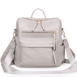 Brand New Grey Leather Backpack With Adjustable Shoulder Tote Strap